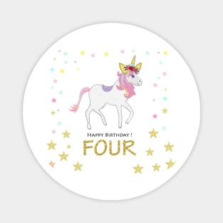 Fourth birthday candle. Four. Unicorn Birthday invitation. Party invitation greeting Magnet